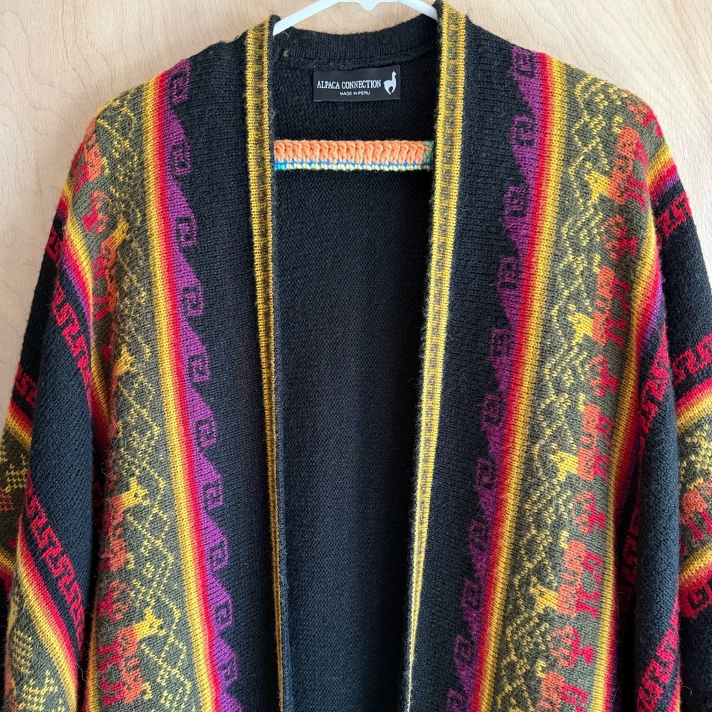 Alpaca Connection Alpaca Wool Ruana Wrap Peru Black Multicolor Unisex OS - Picture 3 of 13